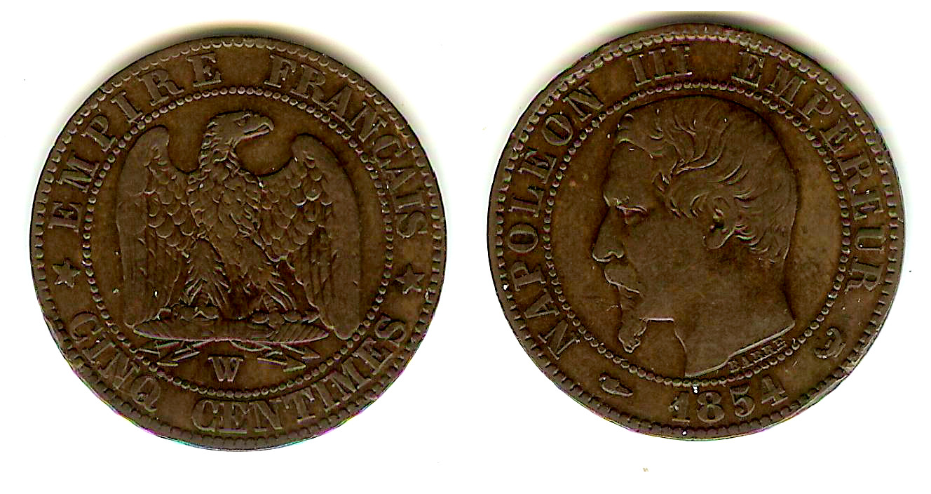 5 Centimes Napoleon III 1854W VF+